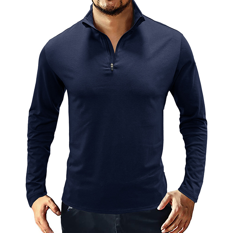 Men's Basic Stand Collar Zipper Polo Shirt