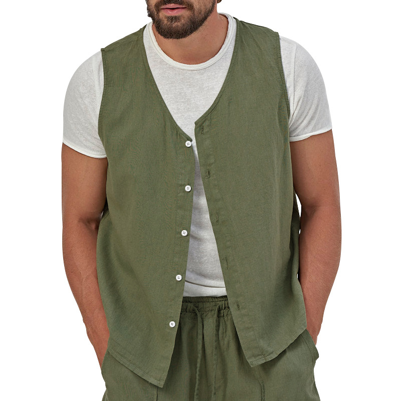 Men's Casual Button-Up Linen Vest