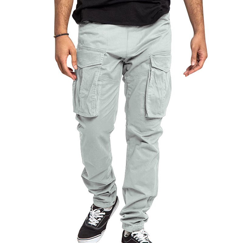 Spring Summer New Men's Plus Size Cargo Pants - Solid Color Multi-Pocket Casual Long Pants