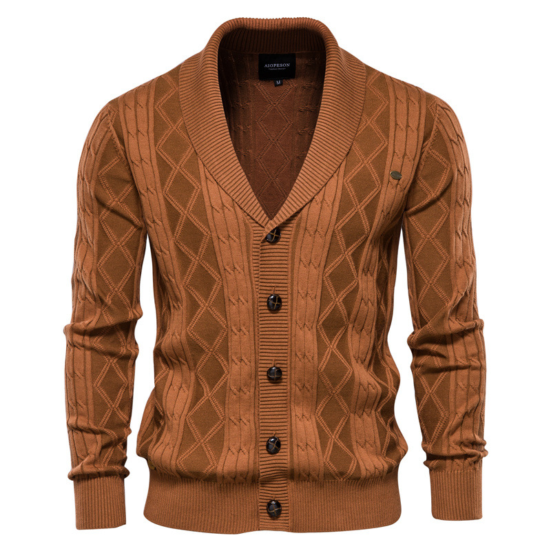 Men's Personalized Jacquard Fashion Casual Knitted V-Neck Coat