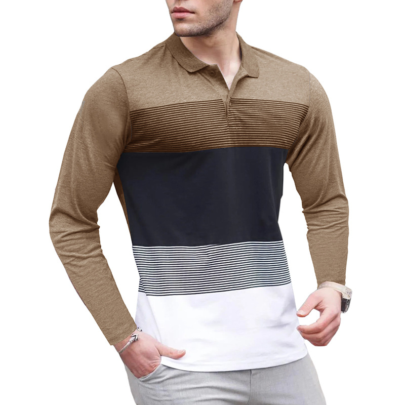 Men's Long Sleeve Striped Polo Shirt