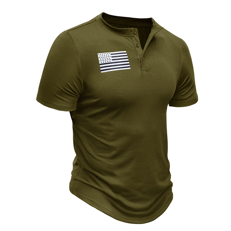 Men's Casual Button Short Sleeve Henley Outdoor Tactical Shirt