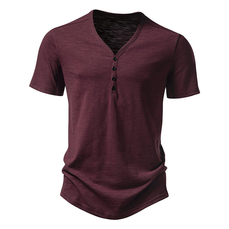 Men's V-Neck Button-Up- Classic Cotton Blend Short Sleeve Tee T-Shirt