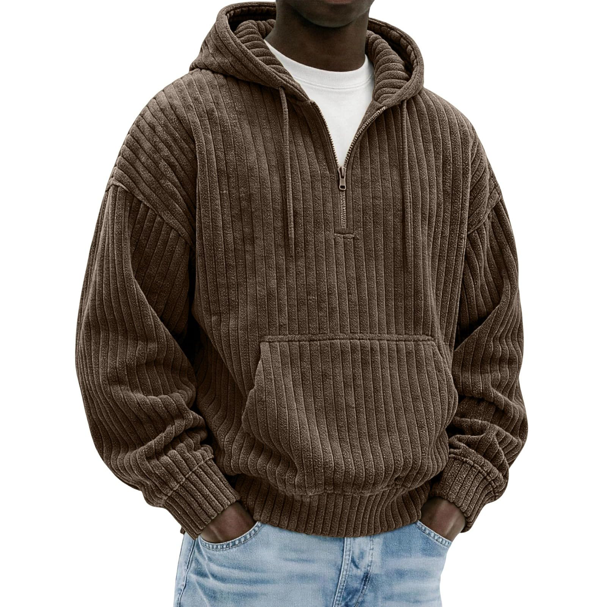 Men's Ribbed Corduroy Quarter-Zip Hoodie