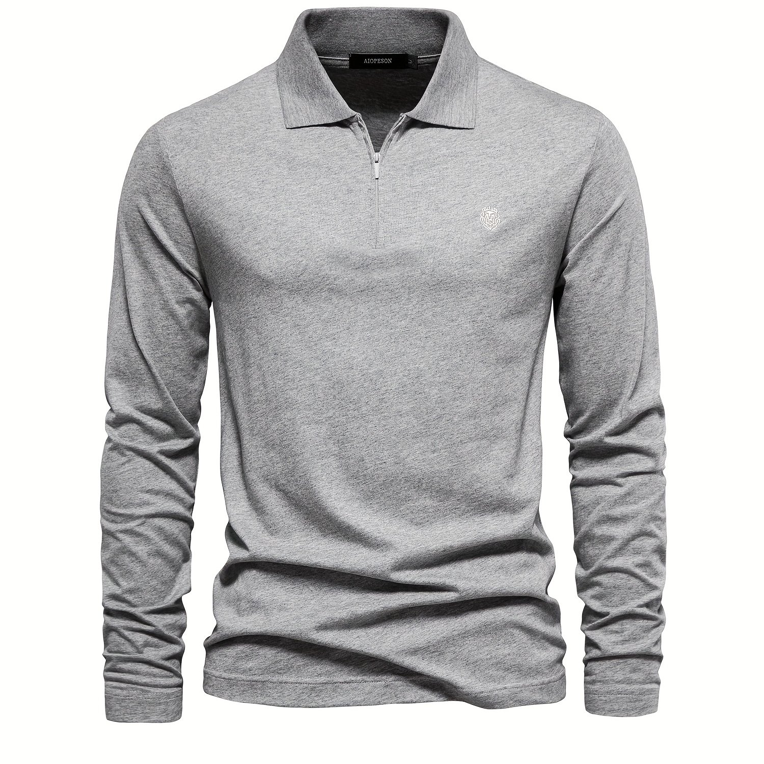Men's Embroidery Print Long Sleeve Zipper Lapel Polo Shirt