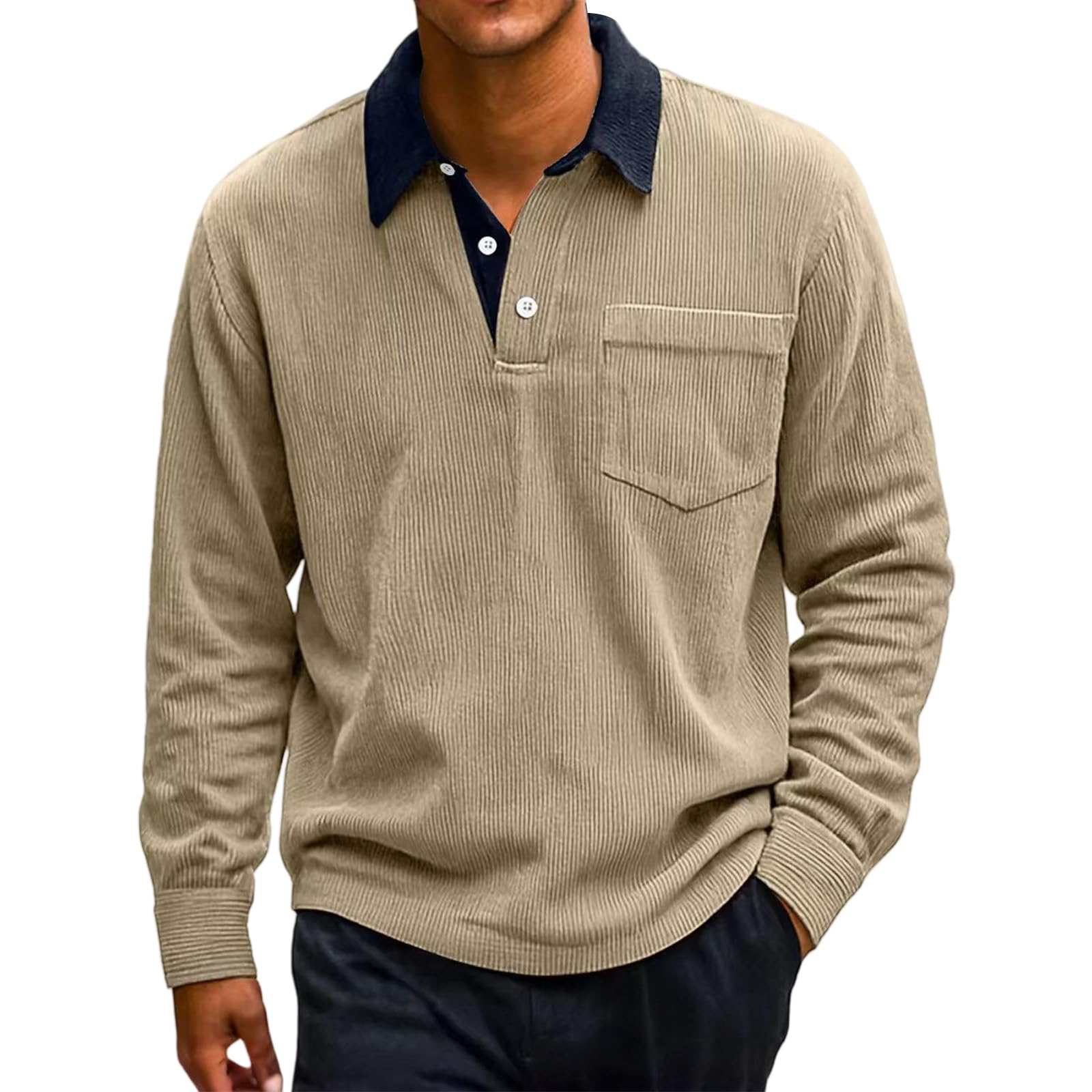 Men's Vintage Corduroy Long Sleeve Polo Shirt