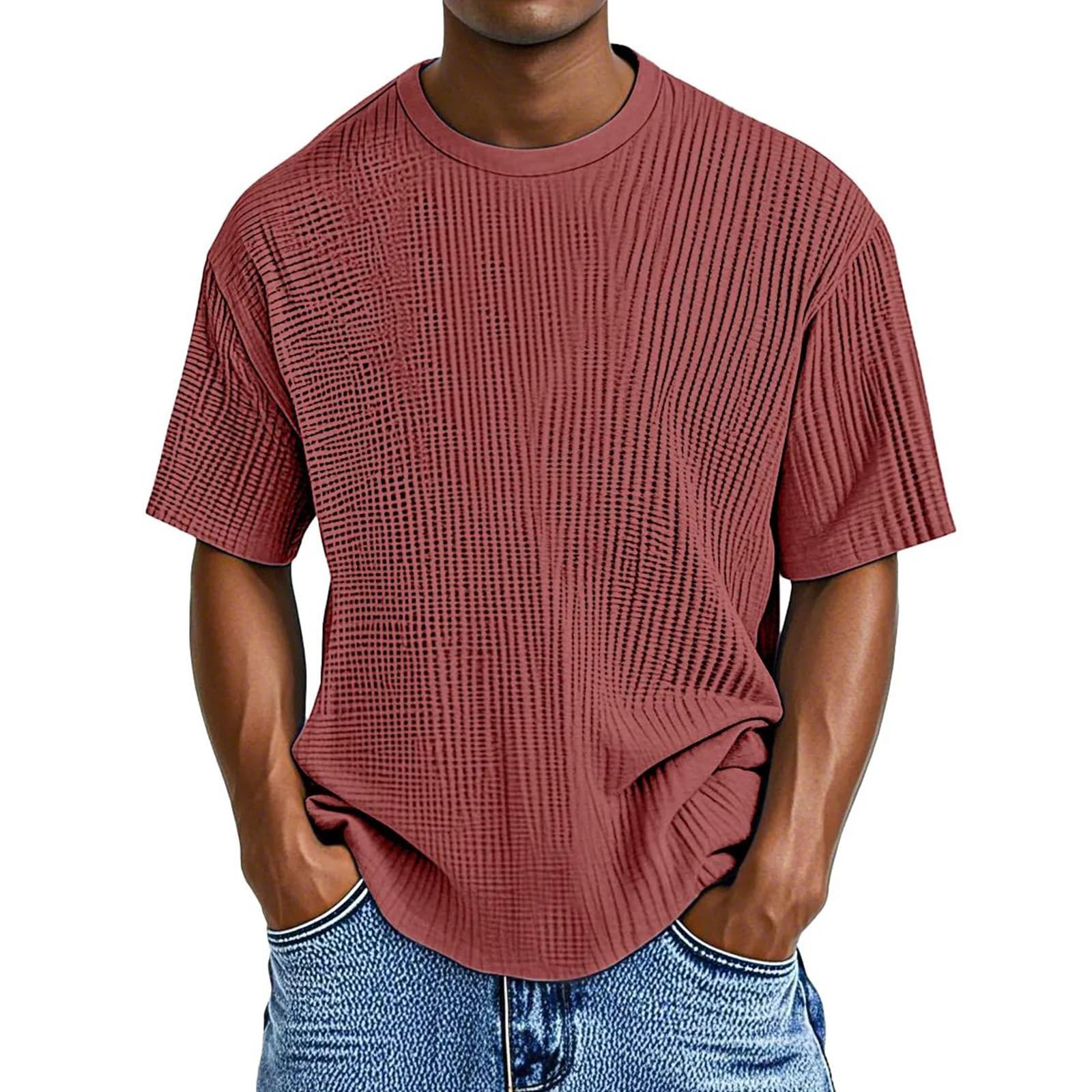 Men's Waffle Knit Short Sleeve Crew Neck T-Shirt