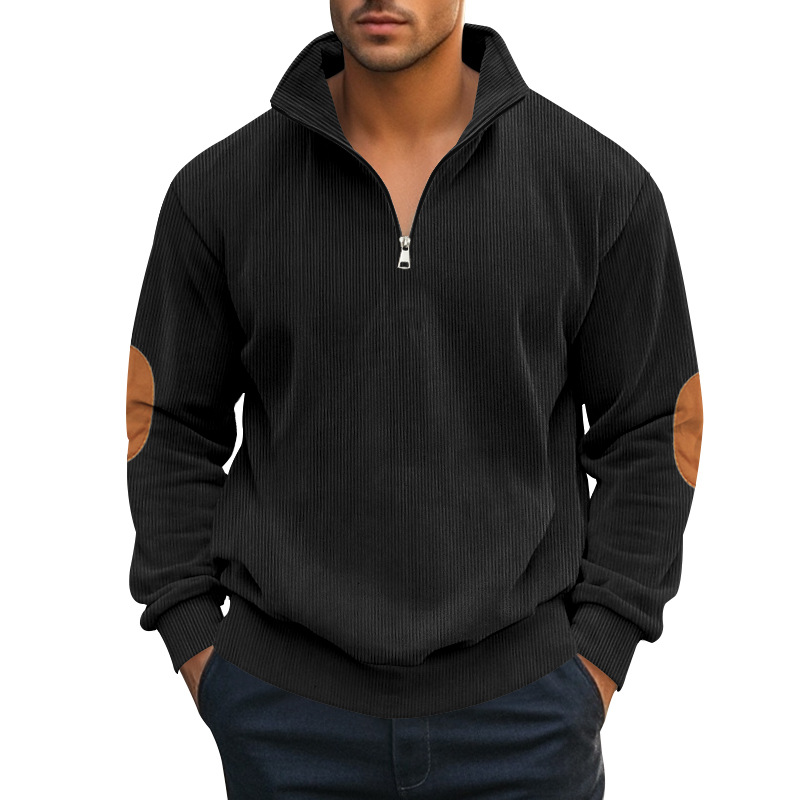 Men's Fall Half-Zip Long Sleeve Pullover Sweatshirt - Heavyweight Corduroy with Stand Collar