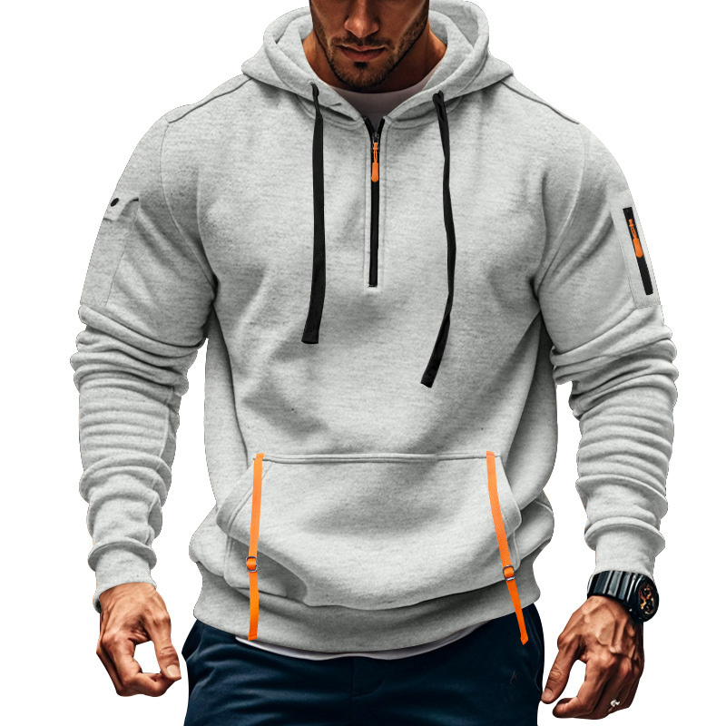 Men’s Fleece-Lined Hoodie with Zipper - Multi-Pocket Pullover Sports Jacket