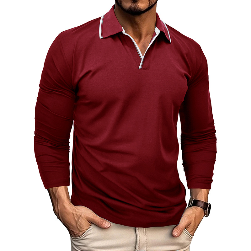 Men's Long Sleeve V-Neck T-Shirt - Classic Polo Style Top