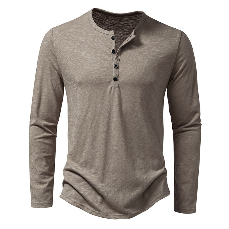 Men's Muscle Henley Collar Long Sleeve T-Shirt