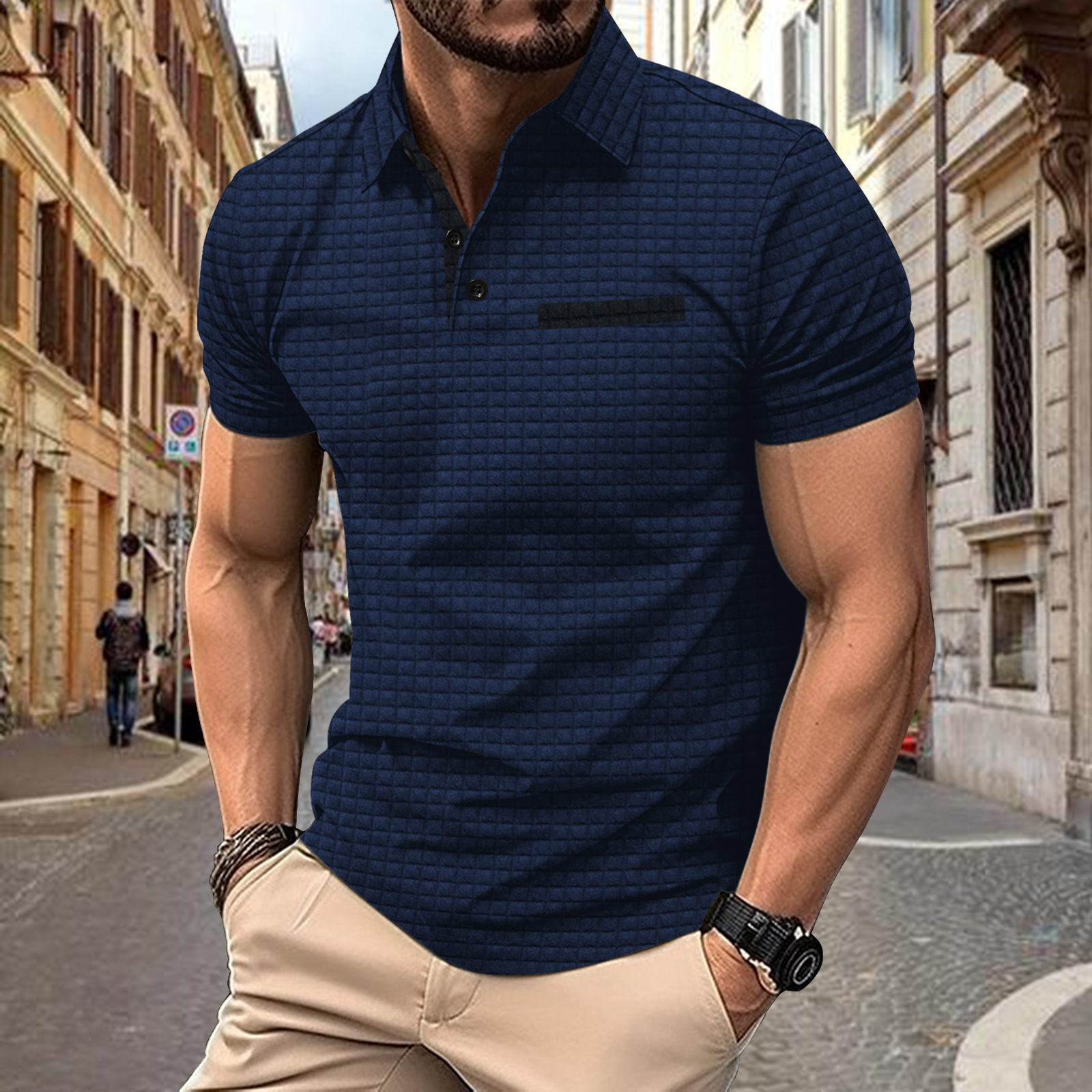 Men's Jacquard Checkered Polo Shirt