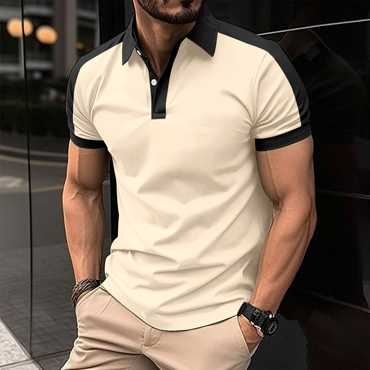Men's Casual Collar Twill Short Sleeve Polo Shirt