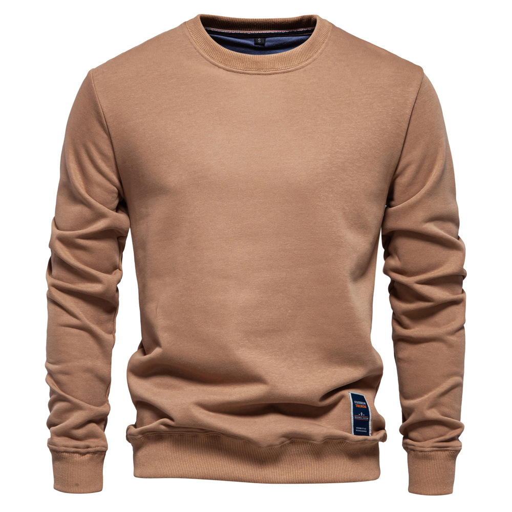 Men's Casual Loose-Fit Pullover Sweatshirt - Solid Color Crew Neck