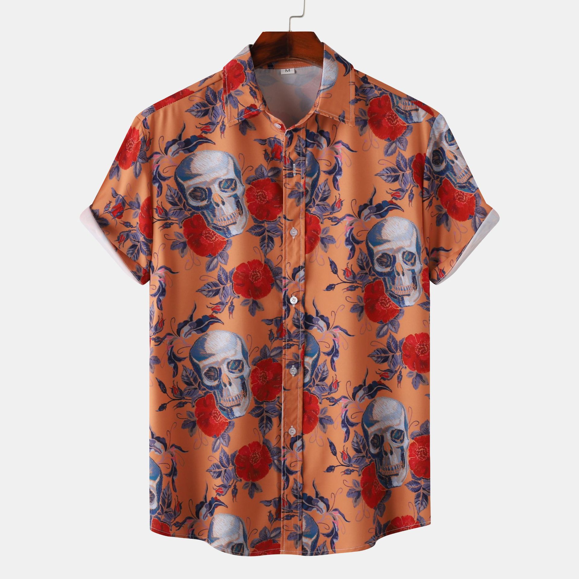 Men's Floral And Skull Print Beach Shirt Short Sleeve Casual Retro