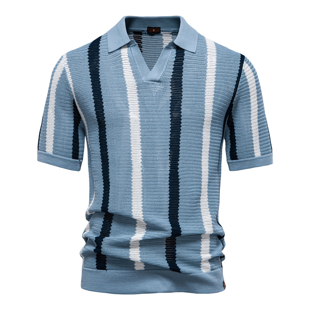 Men's Breathable Stripe Knit Polo Shirt