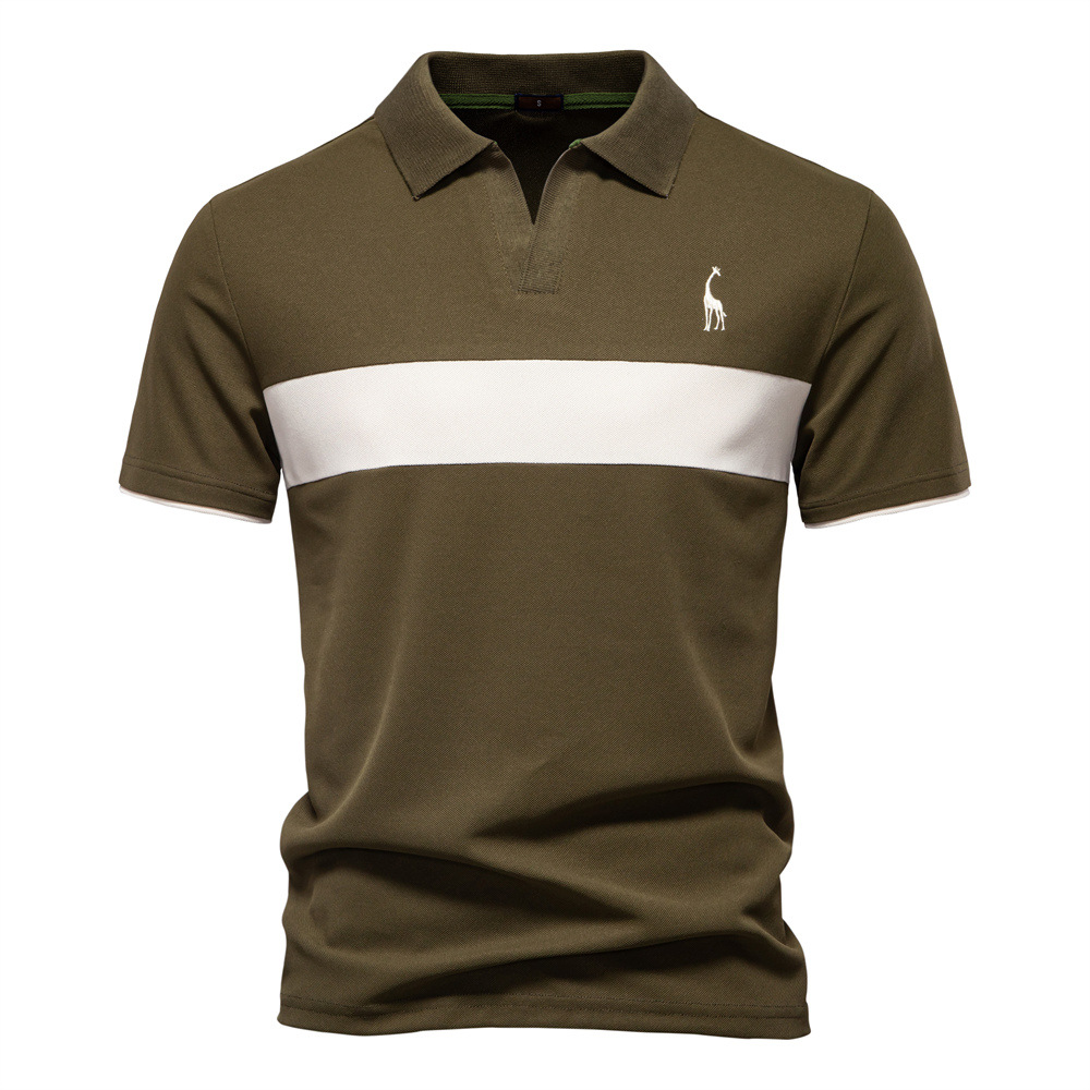 Men's Embroidered Deer V-Neck Polo Shirt