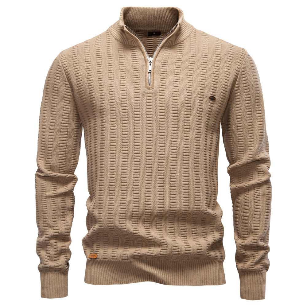 Men’s Half-Zip Striped Knit Sweater