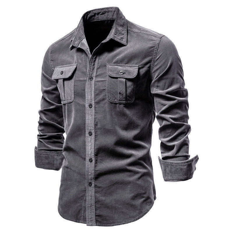 Men's Corduroy Shirt Long Sleeve Casual Button Down Jackets with Pocket