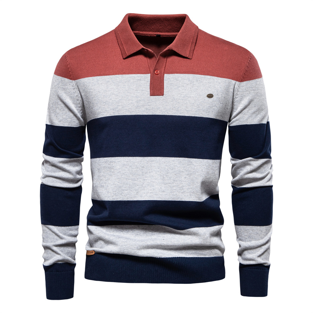 Men's Striped Knit Polo Sweater