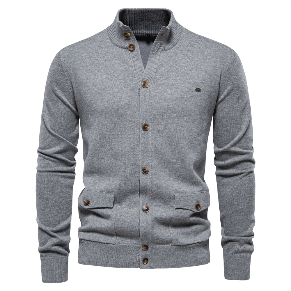Men's Cotton Stand Collar Cardigan Sweater