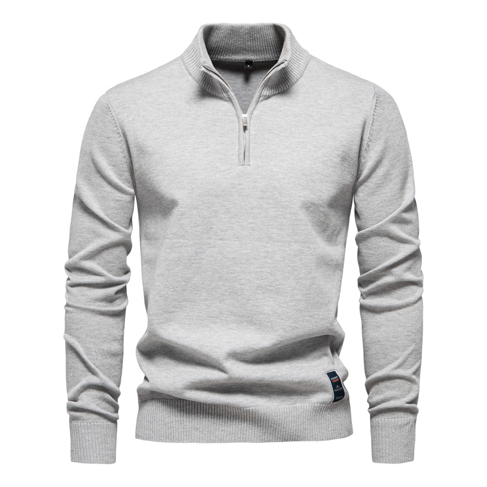 Men's Half-Zip Mock Neck Cotton Sweater