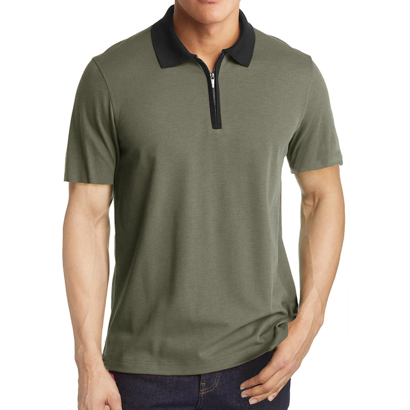 Men's Solid Color Half Zipper Short Sleeve Polo Shirt