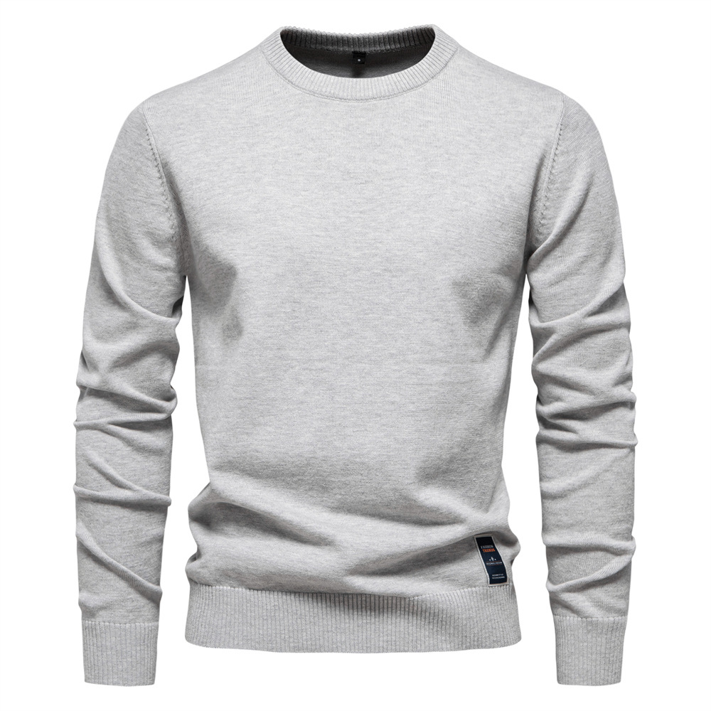 Men's Slim Fit Solid Crew Neck Cotton Sweater