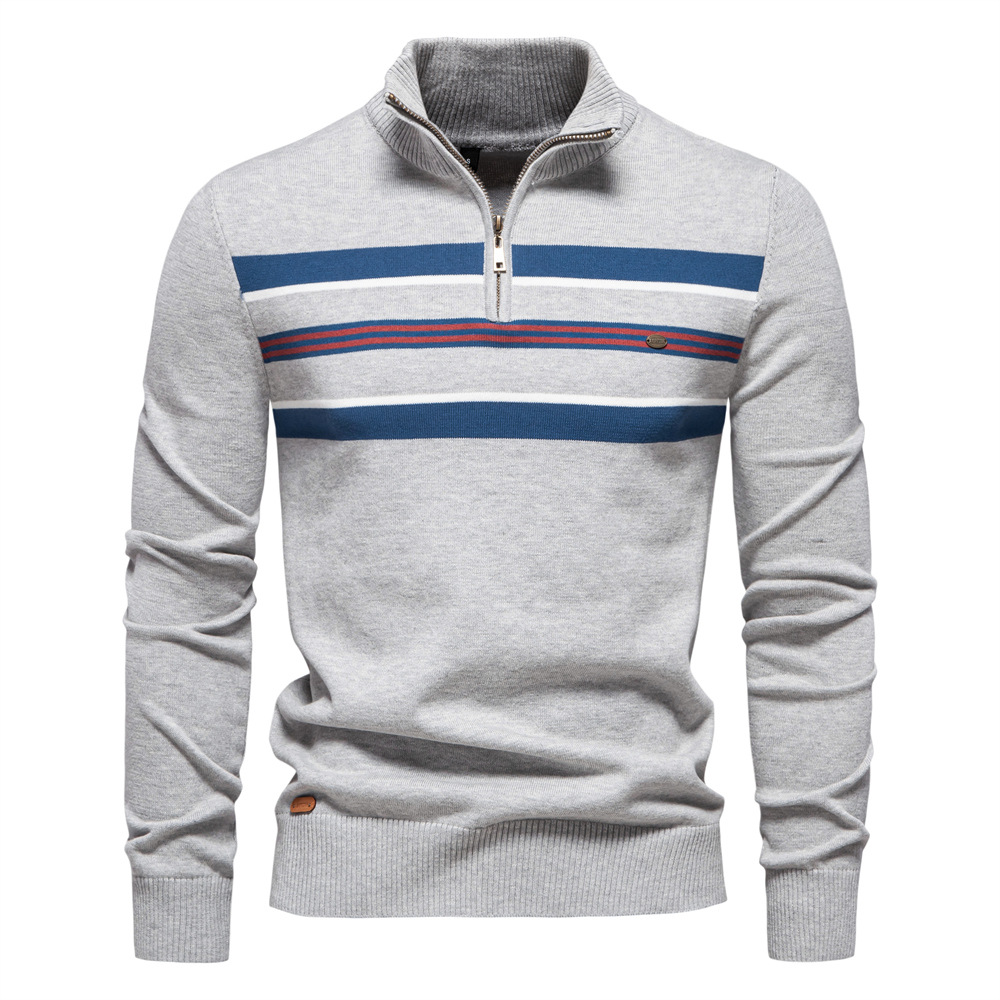 Men's Half-Zip Striped Knit Sweater