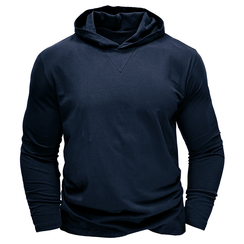 Men's Cotton Solid Color Long Sleeve Pullover Hoodie