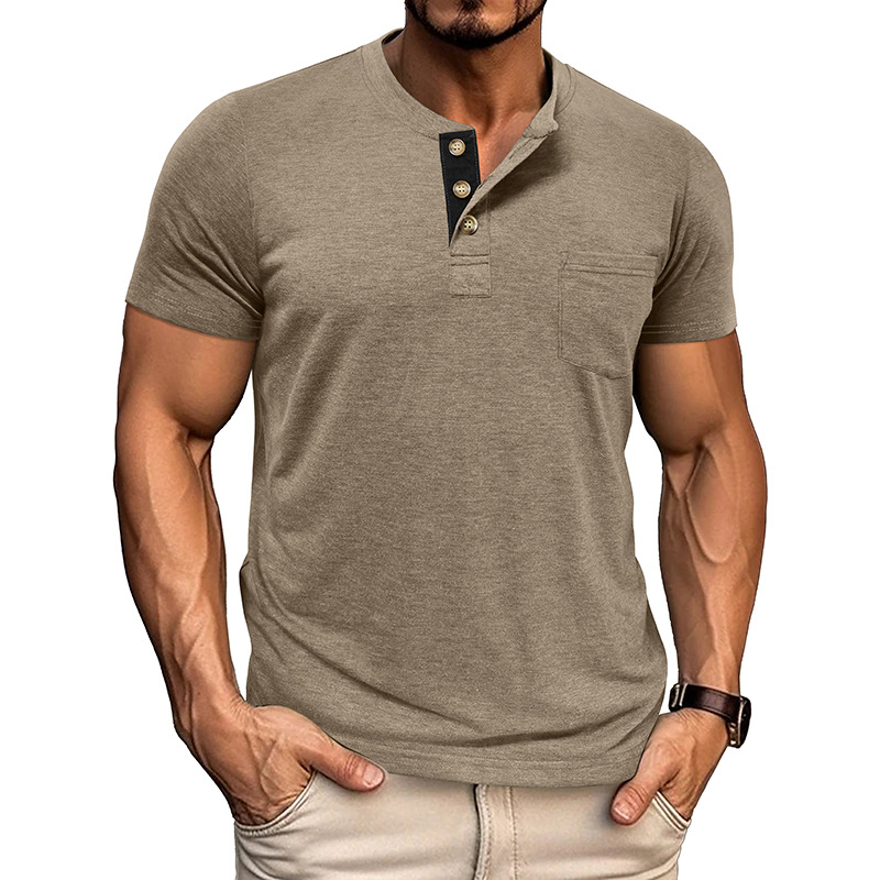 Men's Solid Color Henley Short Sleeve T-shirt