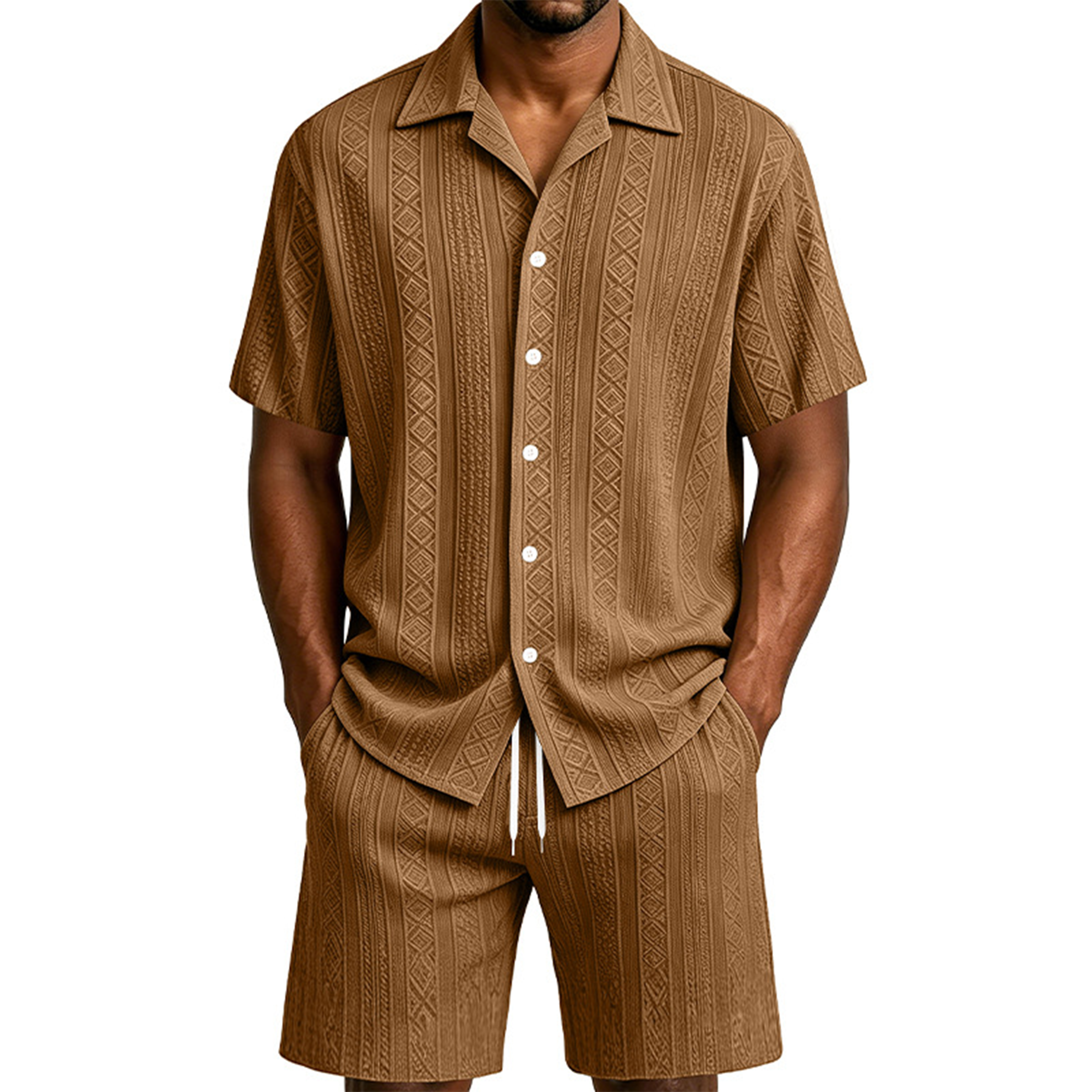 Men's Textured Jacquard Shirt & Shorts Set
