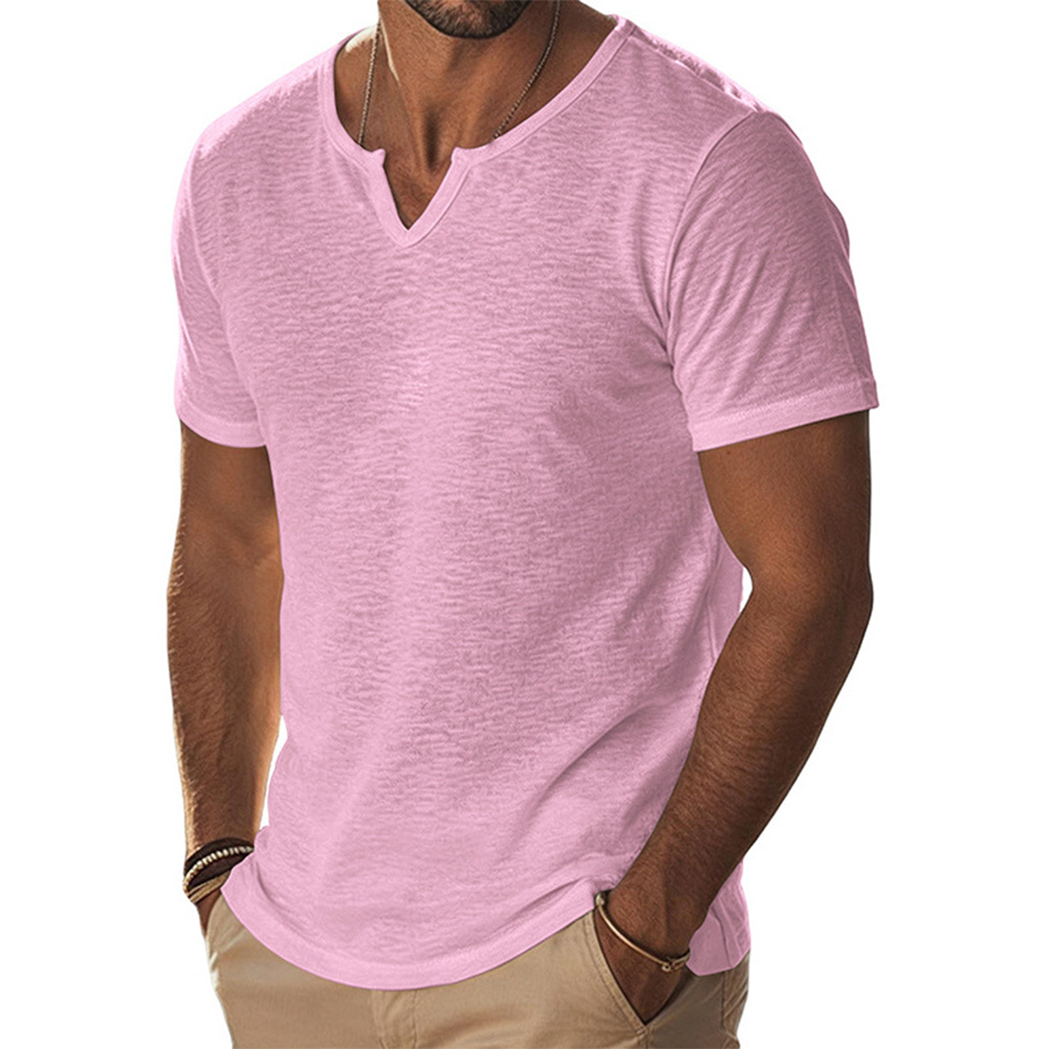 Men's Notch Neck Short Sleeve T-Shirt