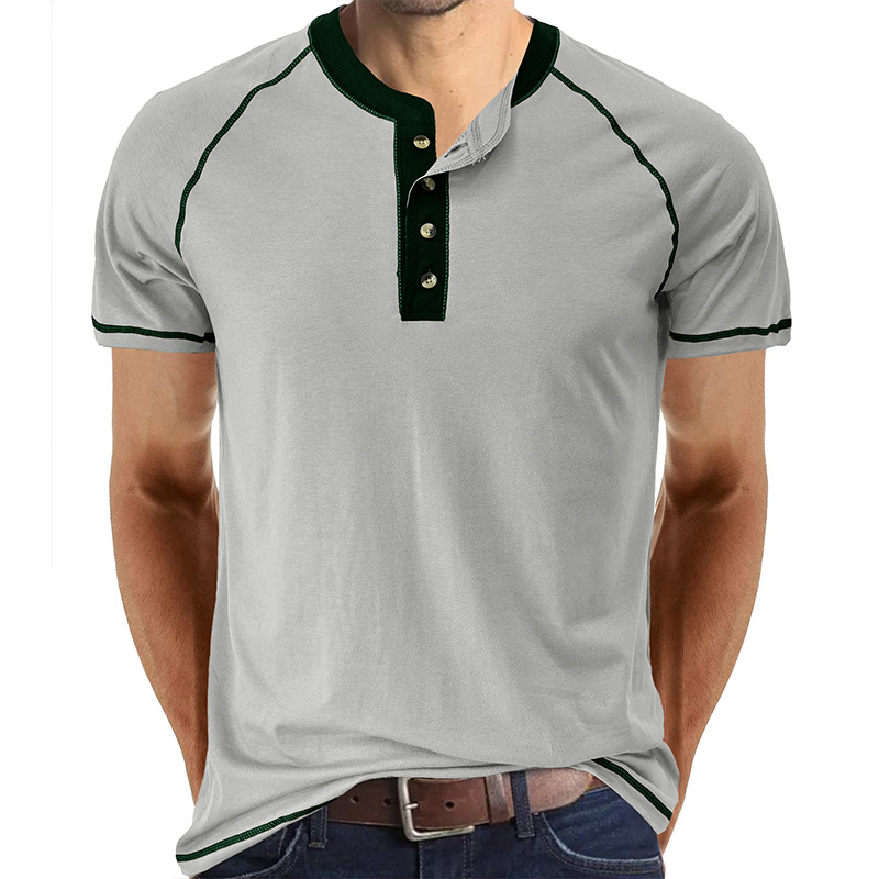 Men's Slim Fit Crew Neck Short Sleeve Henley T-Shirt