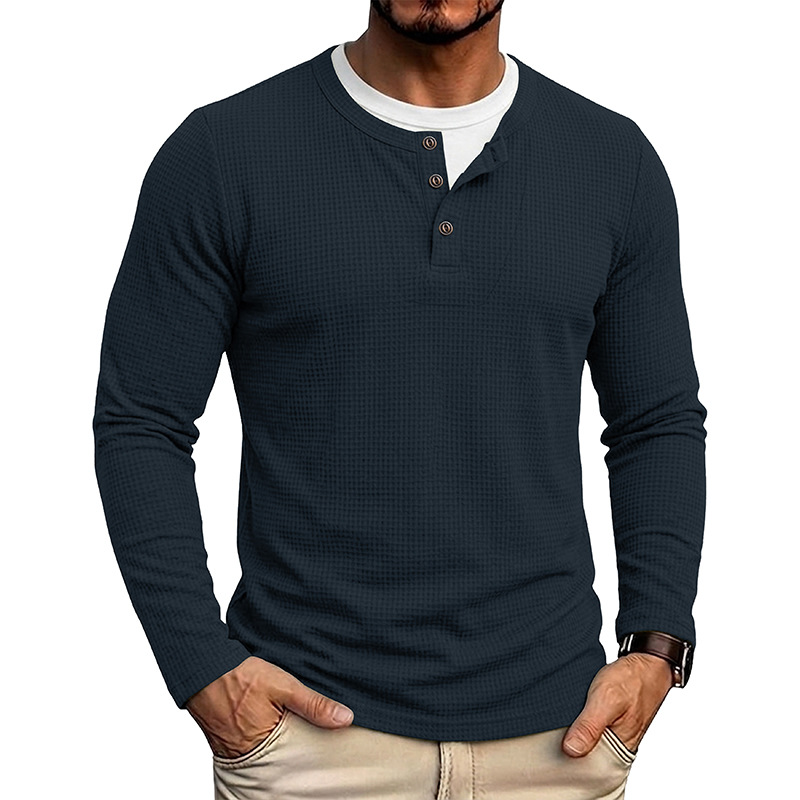 Men's Waffle Knit Long Sleeve Henley Shirt