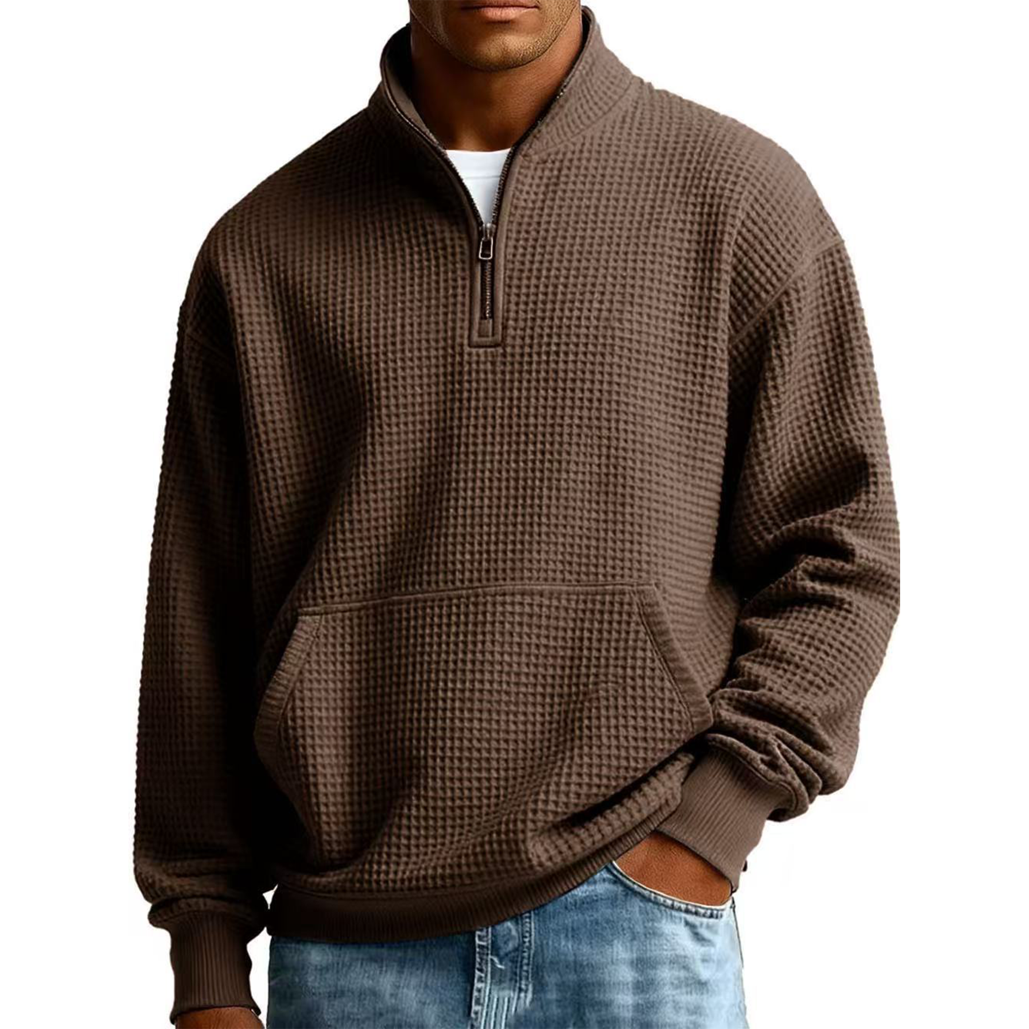 Men's Waffle Knit Quarter-Zip Sweatshirt