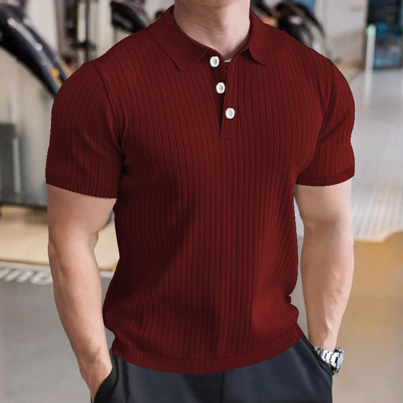 Men's Solid Color Striped Short Sleeve Polo Shirt
