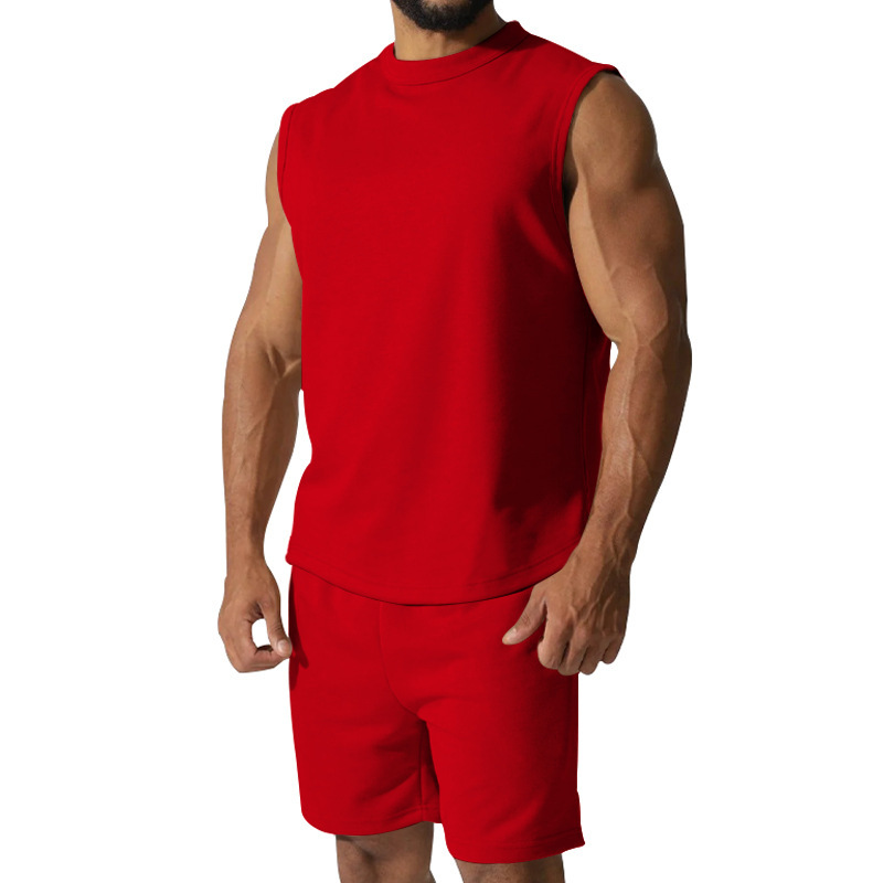 Men's Solid Color Sleeveless Sports Set