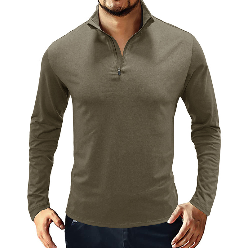 Men's Basic Stand Collar Zipper Polo Shirt