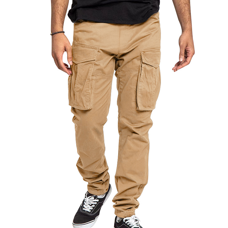 Spring Summer New Men's Plus Size Cargo Pants - Solid Color Multi-Pocket Casual Long Pants