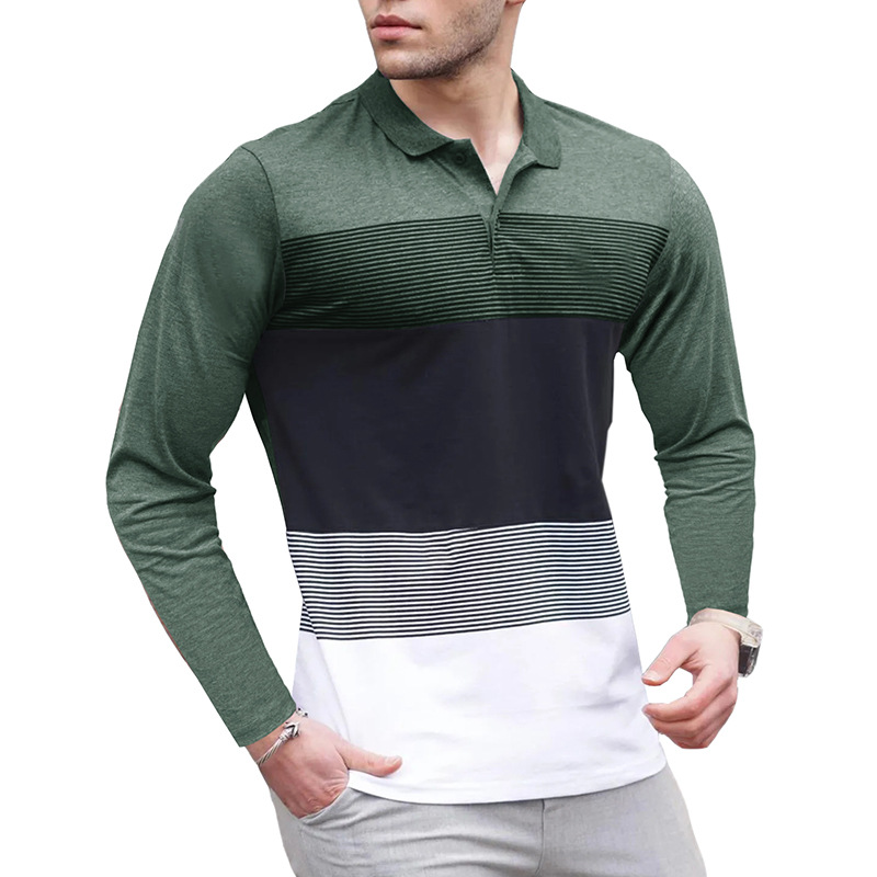 Men's Long Sleeve Striped Polo Shirt