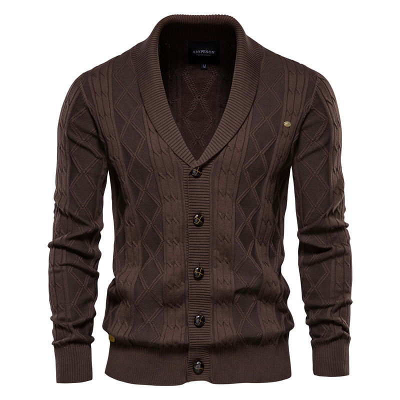 Men's Personalized Jacquard Fashion Casual Knitted V-Neck Coat