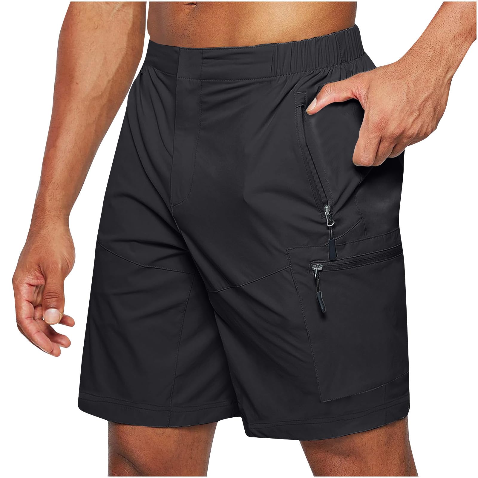 Men's Cargo Shorts with Zipper Pockets Lightweigth Loose Comfy Plus Size Hiking Shorts