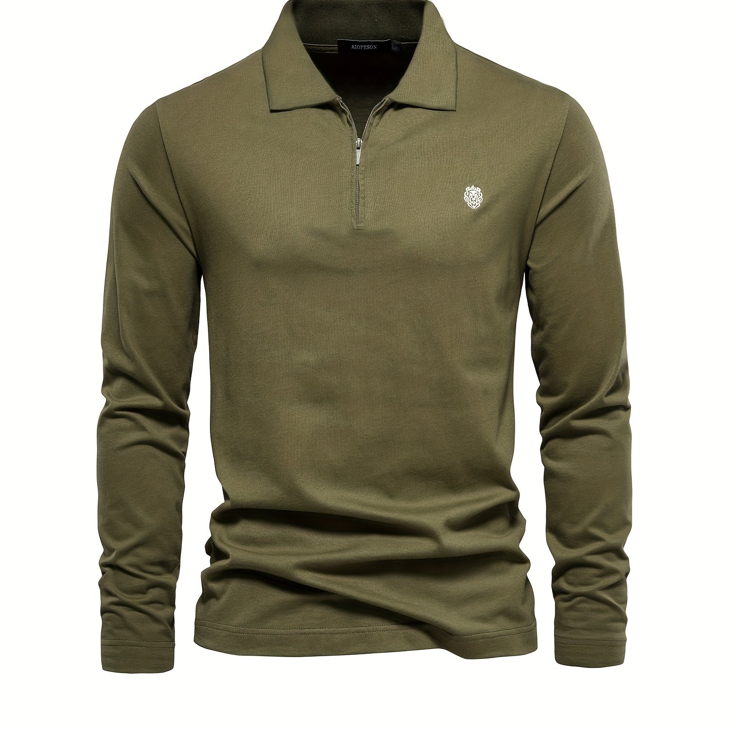 Men's Embroidery Print Long Sleeve Zipper Lapel Polo Shirt