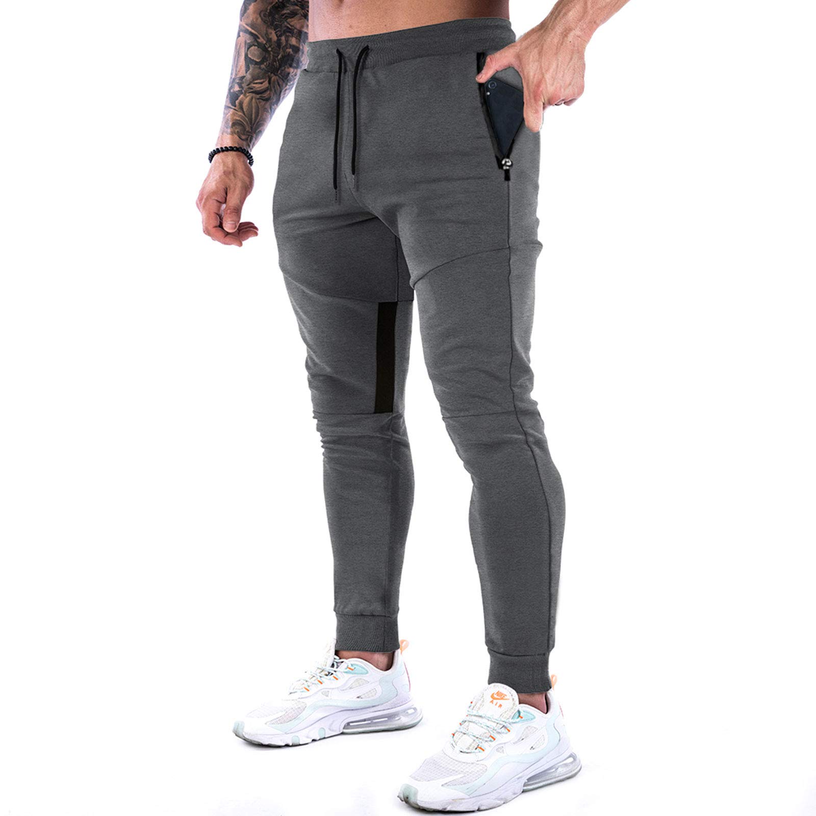 Men's Solid Color Drawstring Waist Sweatpants with Zipper Pockets