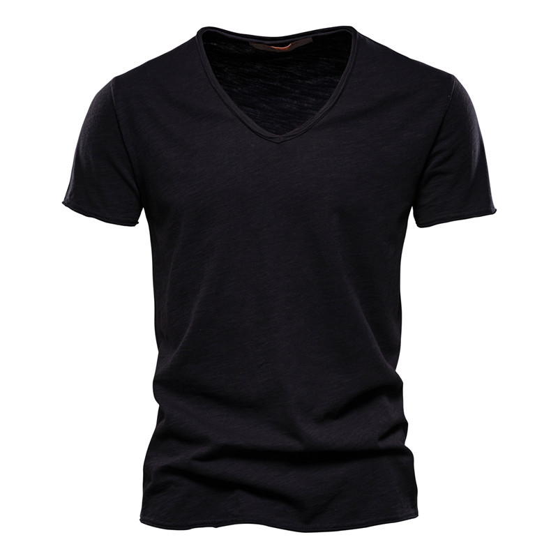 Men's Textured Solid Color V-neck T-shirt