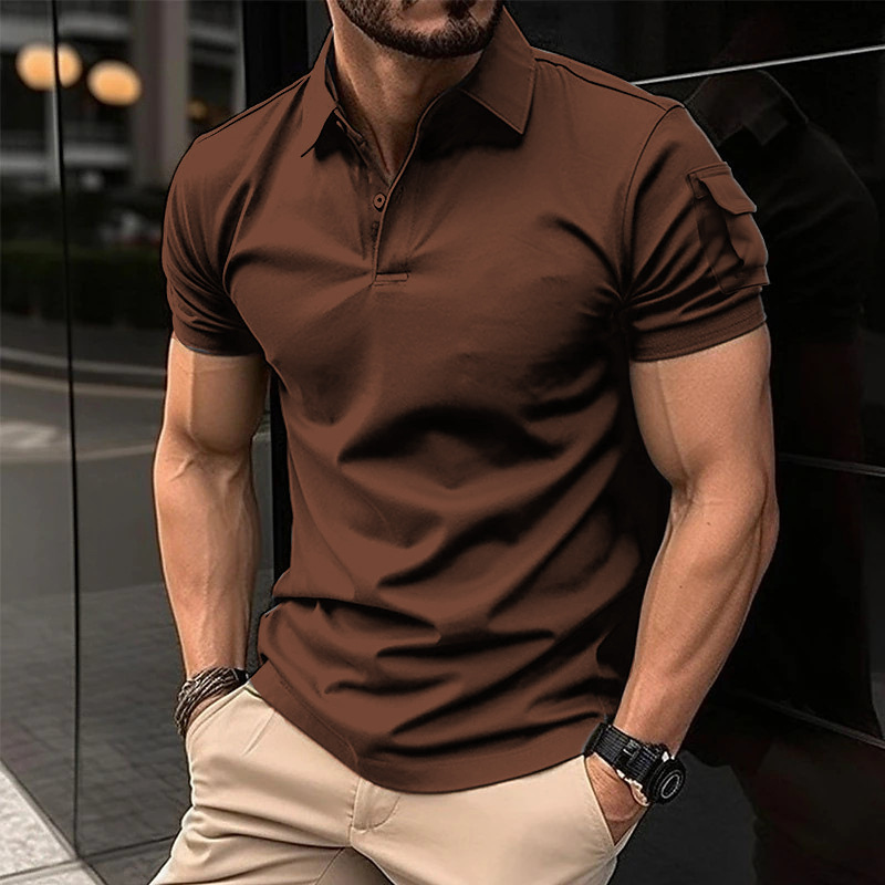 Men's Solid Color Short Sleeve Polo Shirt with Arm Pocket
