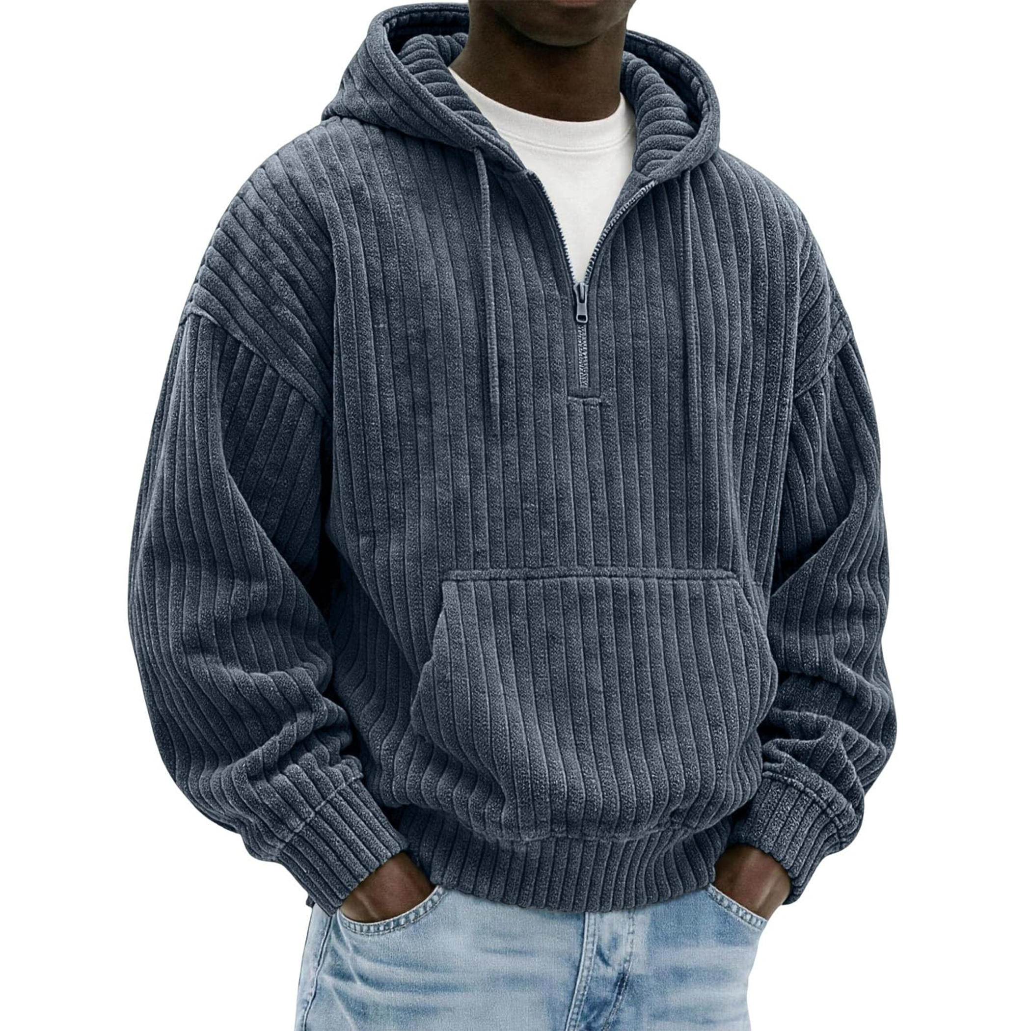 Men's Ribbed Corduroy Quarter-Zip Hoodie