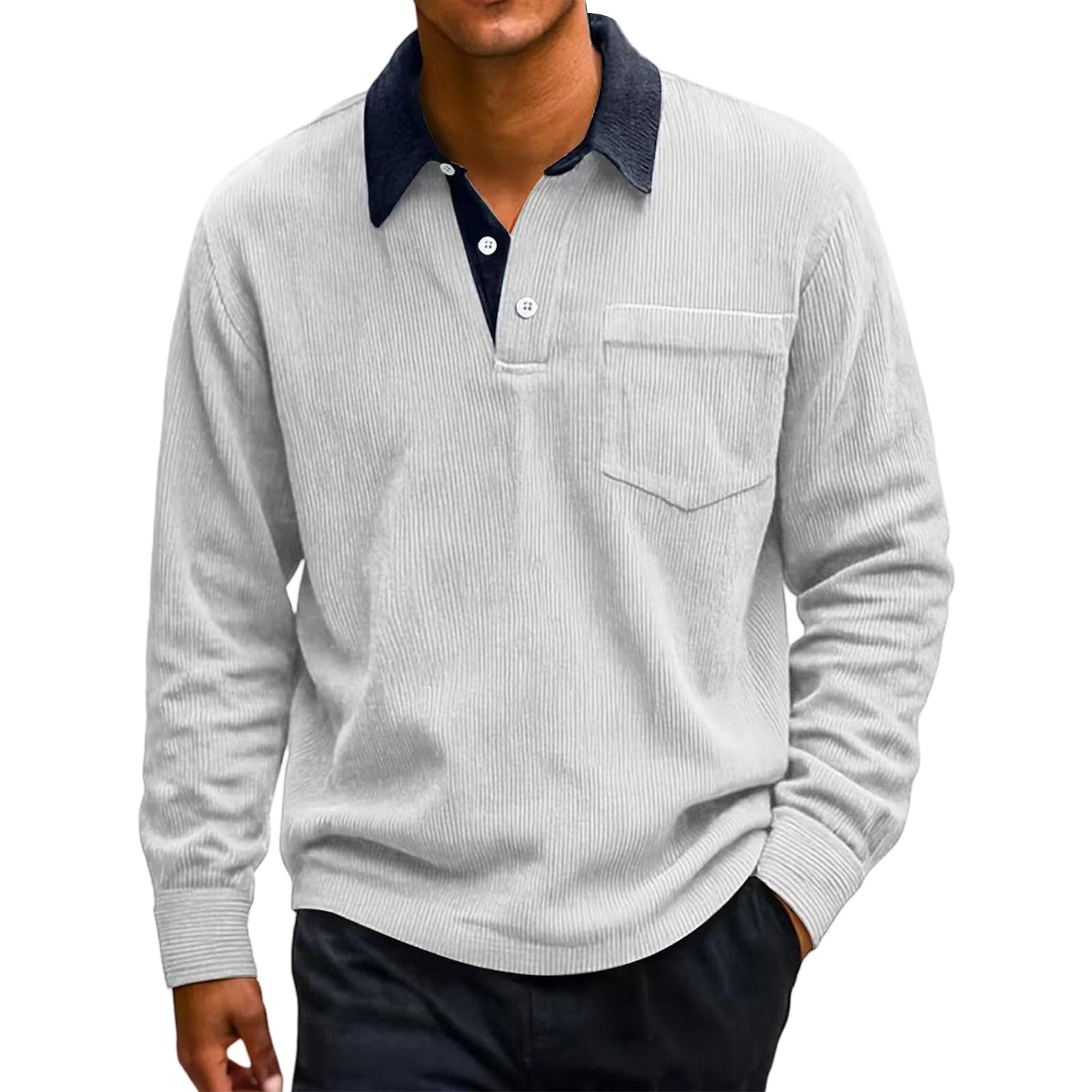 Men's Vintage Corduroy Long Sleeve Polo Shirt