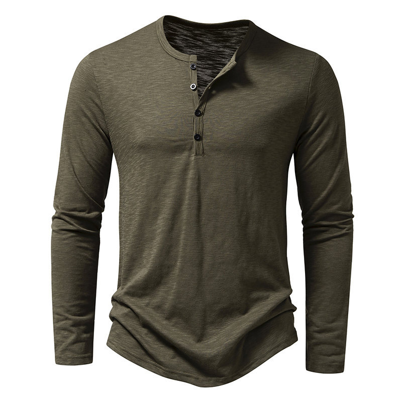 Men's Muscle Henley Collar Long Sleeve T-Shirt